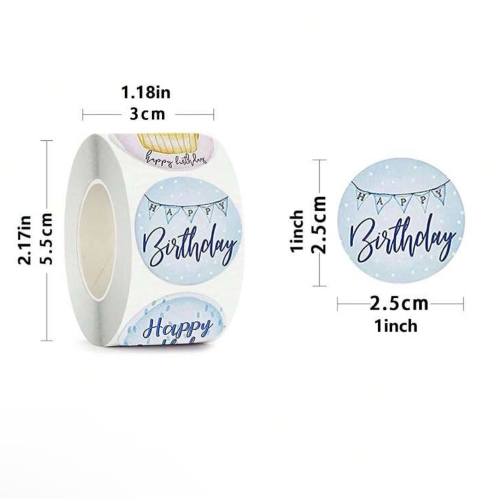 500pc/ roll Happy Birthday Stickers, NIP - Picture 2 of 2